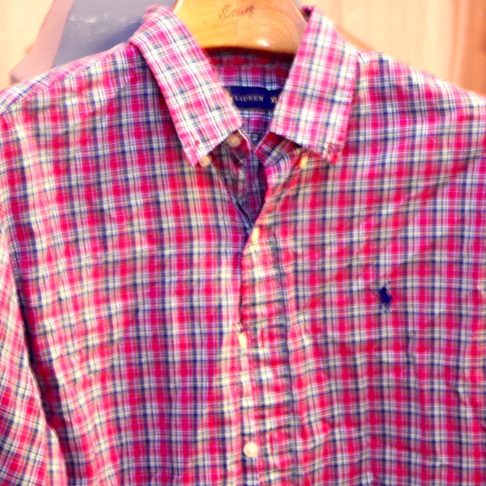 Ralph Lauren Men's Oxford Size XL Pink/Blue Plaid